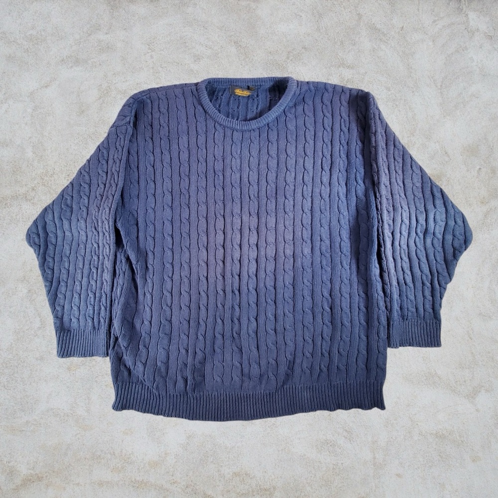 Brooks Brothers‎ Sweater Mens XL Navy Blue Cable Knit Fisherman Preppy Casual